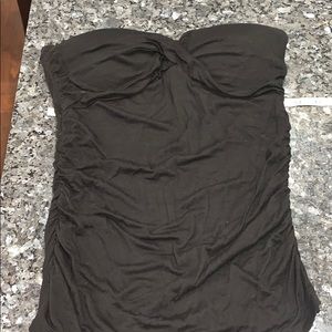 Strapless black top with ruched sides